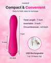 Dual-purpose G-spot and clitoral vibrator for women in pink size and battery time explainer