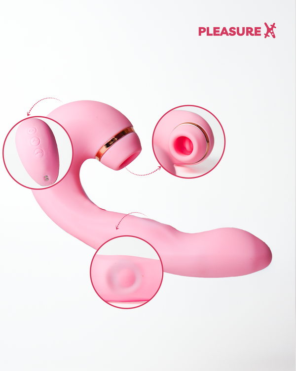 3-in-1 pink clit suction and G-spot vibrator with buttons and flapping tip Explainer