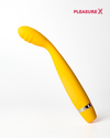 Flexible yellow G-spot vibrator for women standing upright on white background