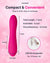 Dual-purpose G-spot and clitoral vibrator for women in pink size and battery time explainer