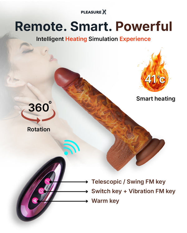 PleasureX remote control rotating dildo with 360 degree rotation and smart heating up to 41°C for realistic stimulation