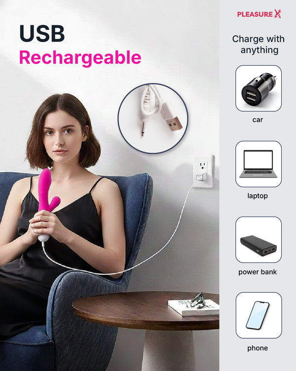 Dual stimulation rabbit vibrator targeting G-spot and clitoris with body-safe silicone how to charge