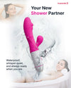 Dual stimulation rabbit vibrator targeting G-spot and clitoris with body-safe silicone explaining waterproof