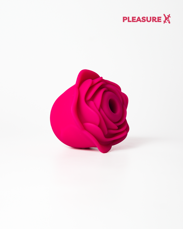Pink rose nipple and clitoral vibrator for women side view