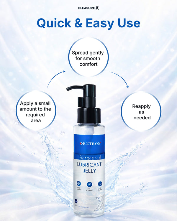 Water Based Lubricant jelly bottle with usage instructions on a blue background